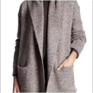 Vince Wool Chunky Hooded Gray Open Cardigan Sweater M Quiet Luxury Oversized